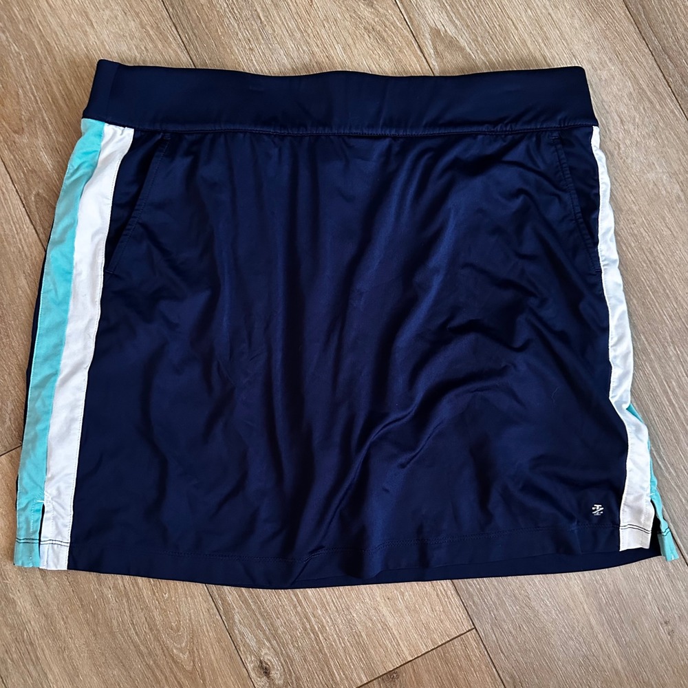 IZOD Golf Skort Navy Blue Turquoise White Side Stripe Active Skirt Womens Large